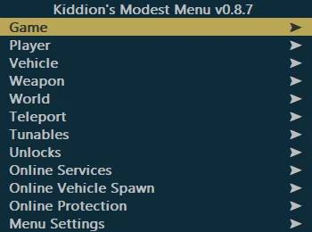 Kiddion's Modest Menu - накрутка денег, разблокировка предметов и прочие веселые читы для GTA 5 Online