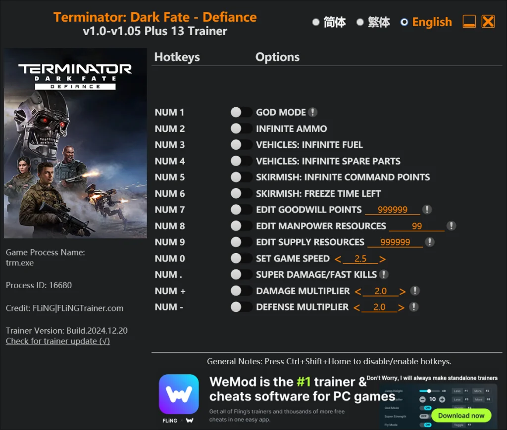 Terminator: Dark Fate - Defiance "Трейнер +13" [1.0 - 1.05] {FLiNG}