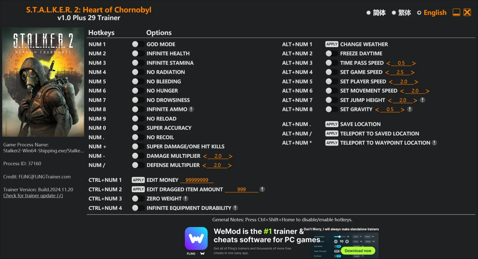 S.T.A.L.K.E.R. 2: Heart of Chornobyl "Трейнер +29" [1.0] {FLiNG}