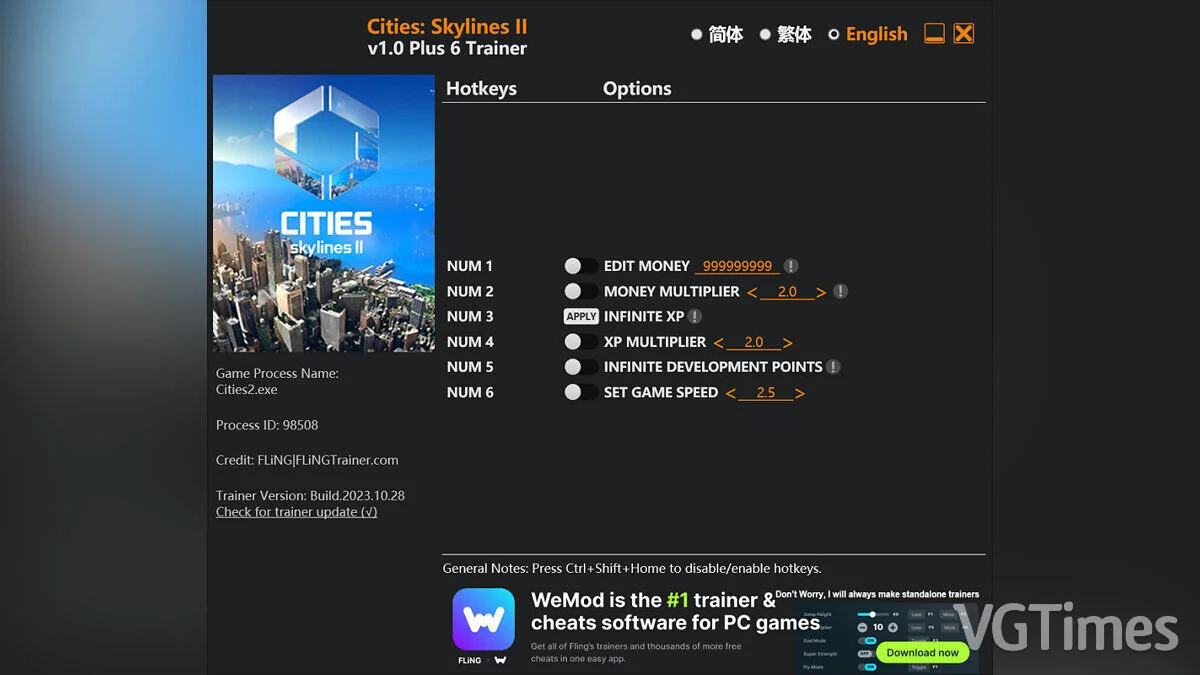 Cities: Skylines 2 — Трейнер (+6) [1.0 - UPD: 05.01.2024]