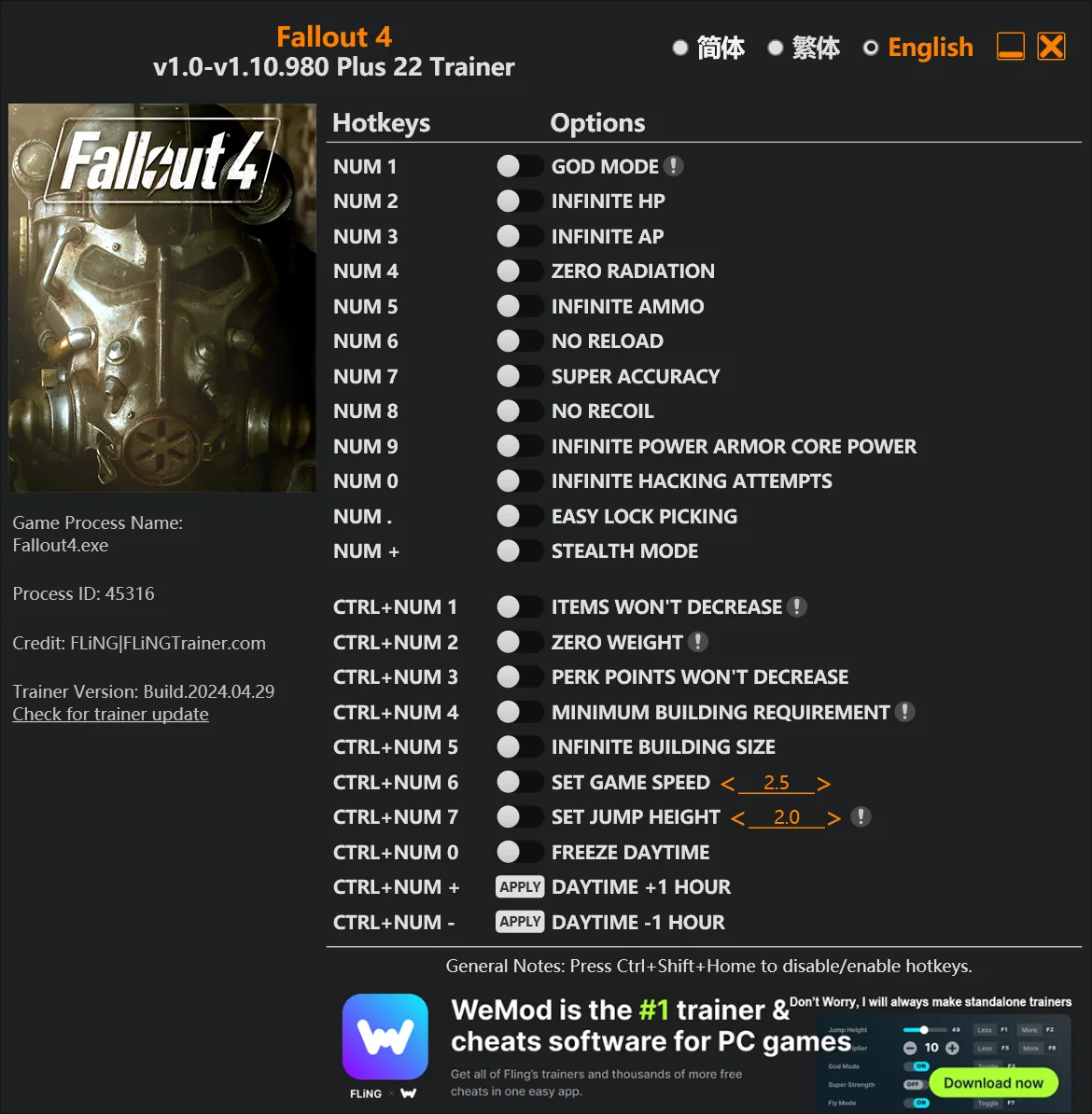 Fallout 4 "Трейнер +22" [1.0 - 1.10.980] {FLiNG}