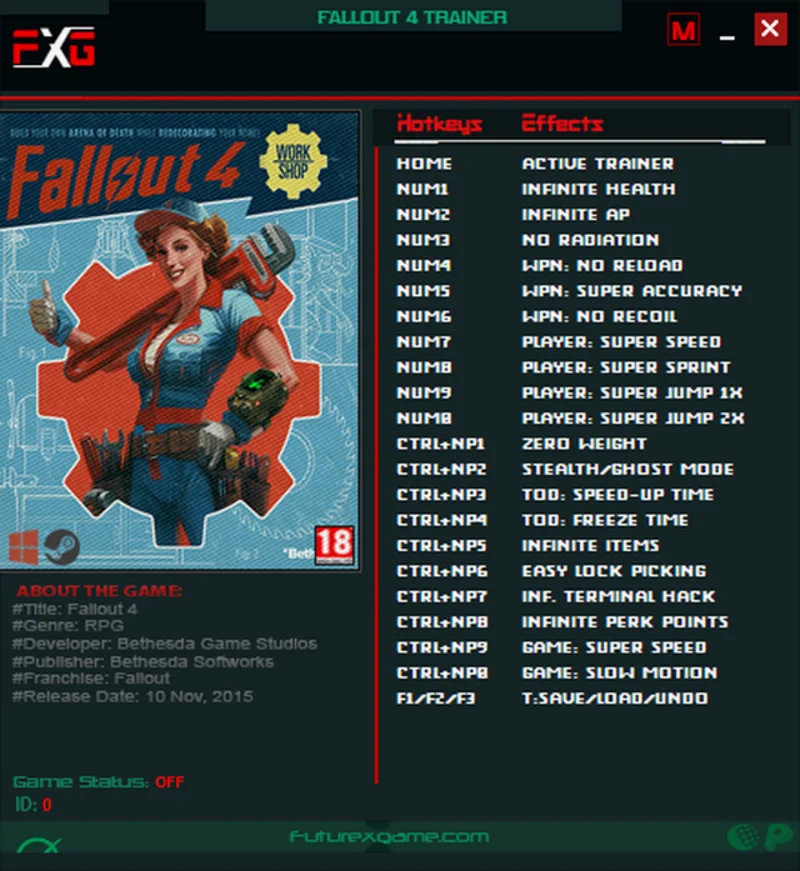 Fallout 4 "Трейнер +21" [1.0-1.10.980.0] {FutureX}