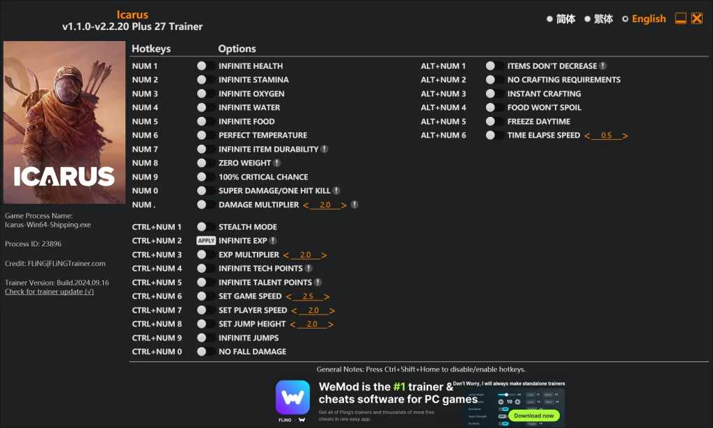 Icarus "Трейнер +27" [1.1.0 - 2.2.20] {FLiNG}